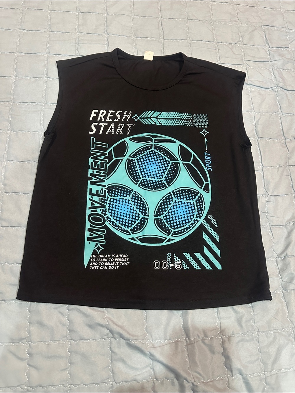 NEW Kids Fresh Start Graphic Sleeveless Tee - Black & Aqua size 10
